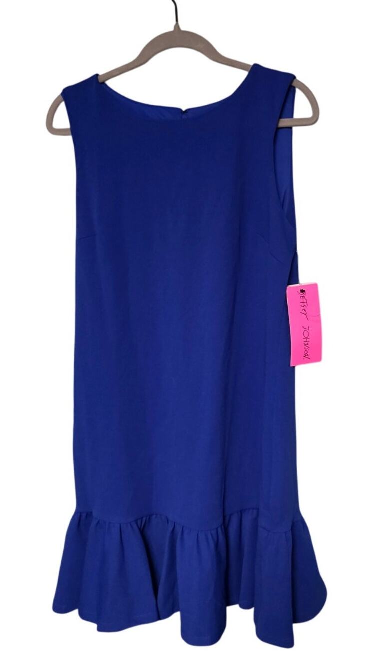 Betsey Johnson NWT  Blue Shift Dress Ruffle Hem Womens 10 Cocktail Classic Bold